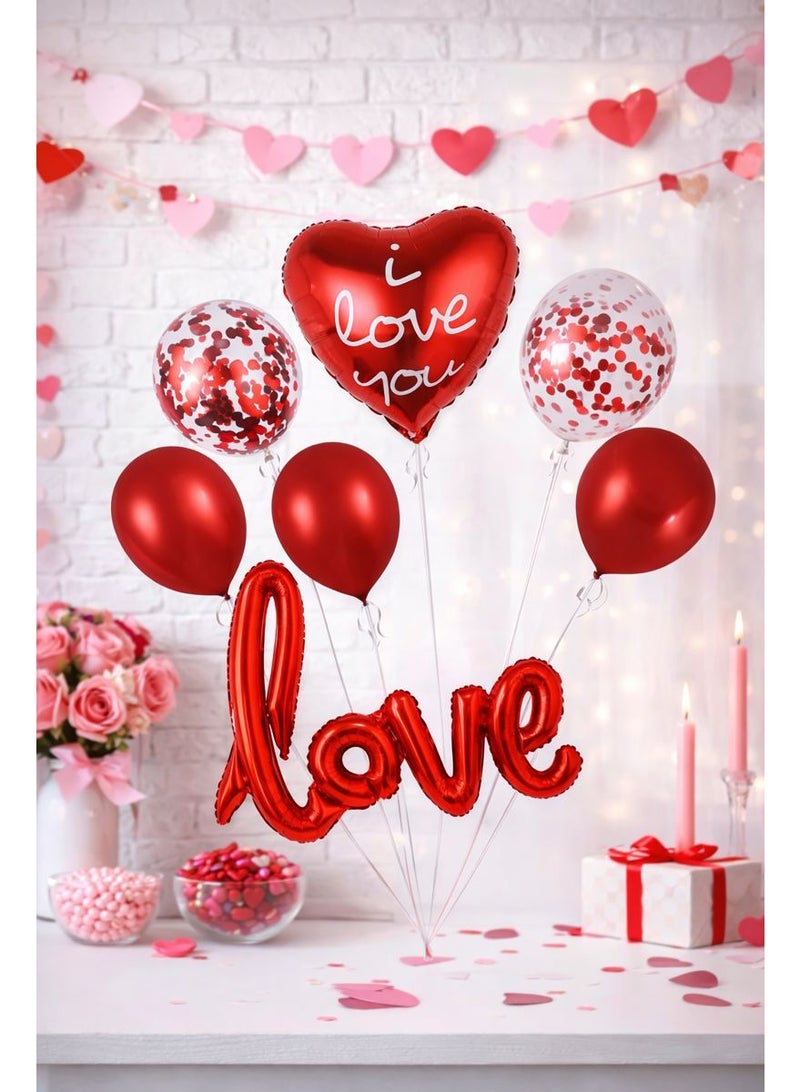 طقم بالونات تزيين لعيد الحب 7 قطع – قلب I Love You وبالون كلمة Love - Image 2
